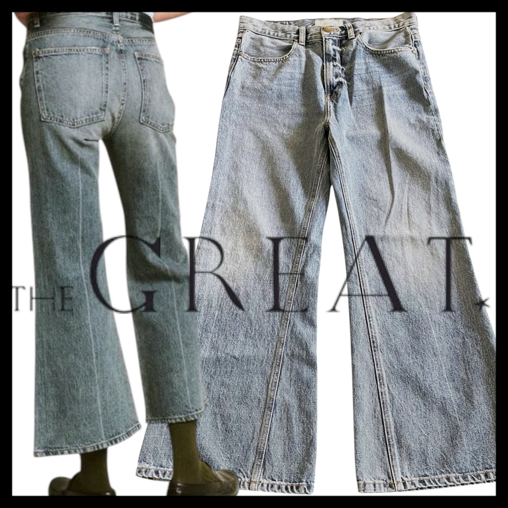 The GREAT. Faded Blue The Kick Bell Jeans Flare Denim Jeans (28x28) - Picture 3 of 15